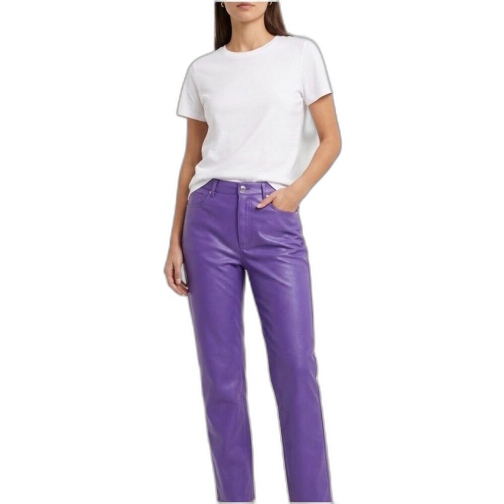 Divided Women's NWOT Purple Faux Leather High Waist Straight Leg Pants Size 10